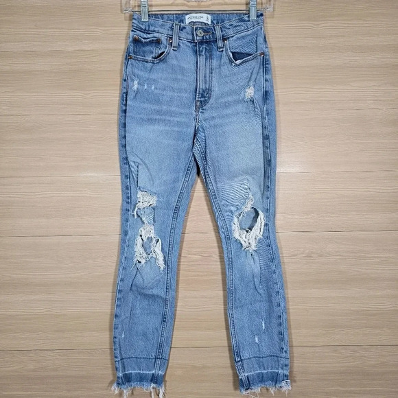 Abercrombie & Fitch Jeans Women 24/00R High Rise Mom‎ Stretch Denim Destroyed - Picture 5 of 14